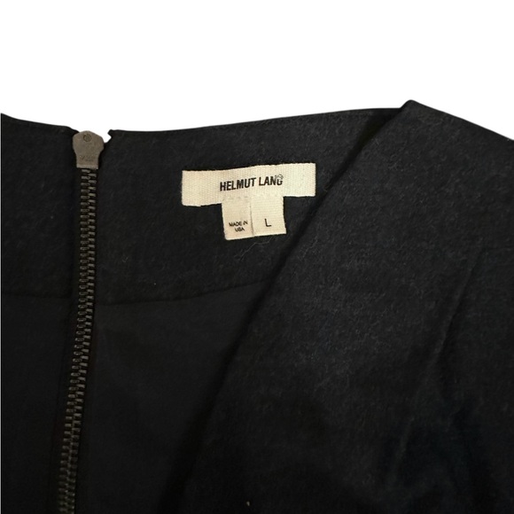 Helmut Lang Midnight Blue Draped Midi Dress 100% Wool with Leather Trim size L - Picture 5 of 8